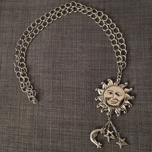 Boho Silver Sun Pendant Necklace